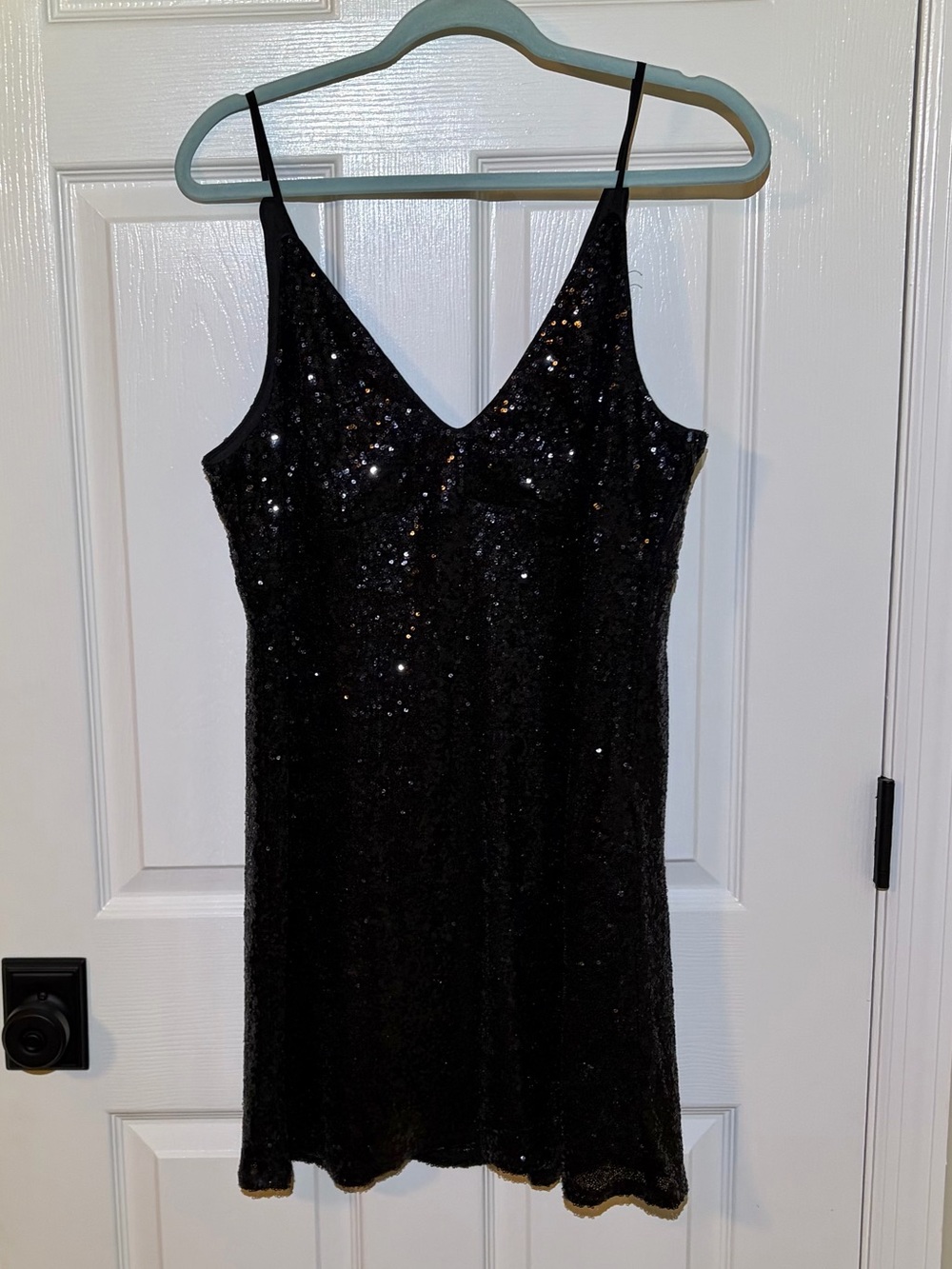 NWOT Speechless Black Sequin Fully Lined Mini Slip Party Dress. Fits L/XL
